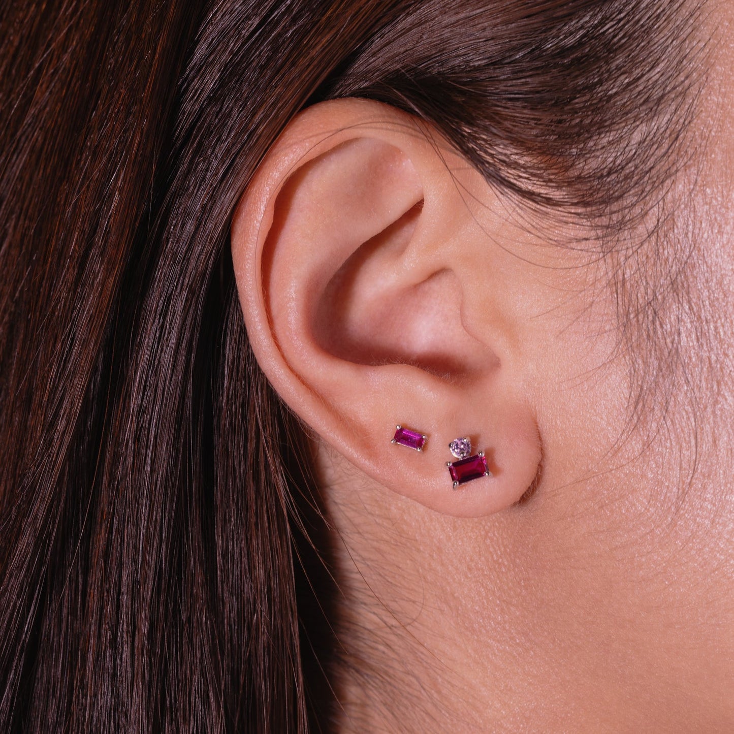 Ruby Baguette CZ Stud Earrings