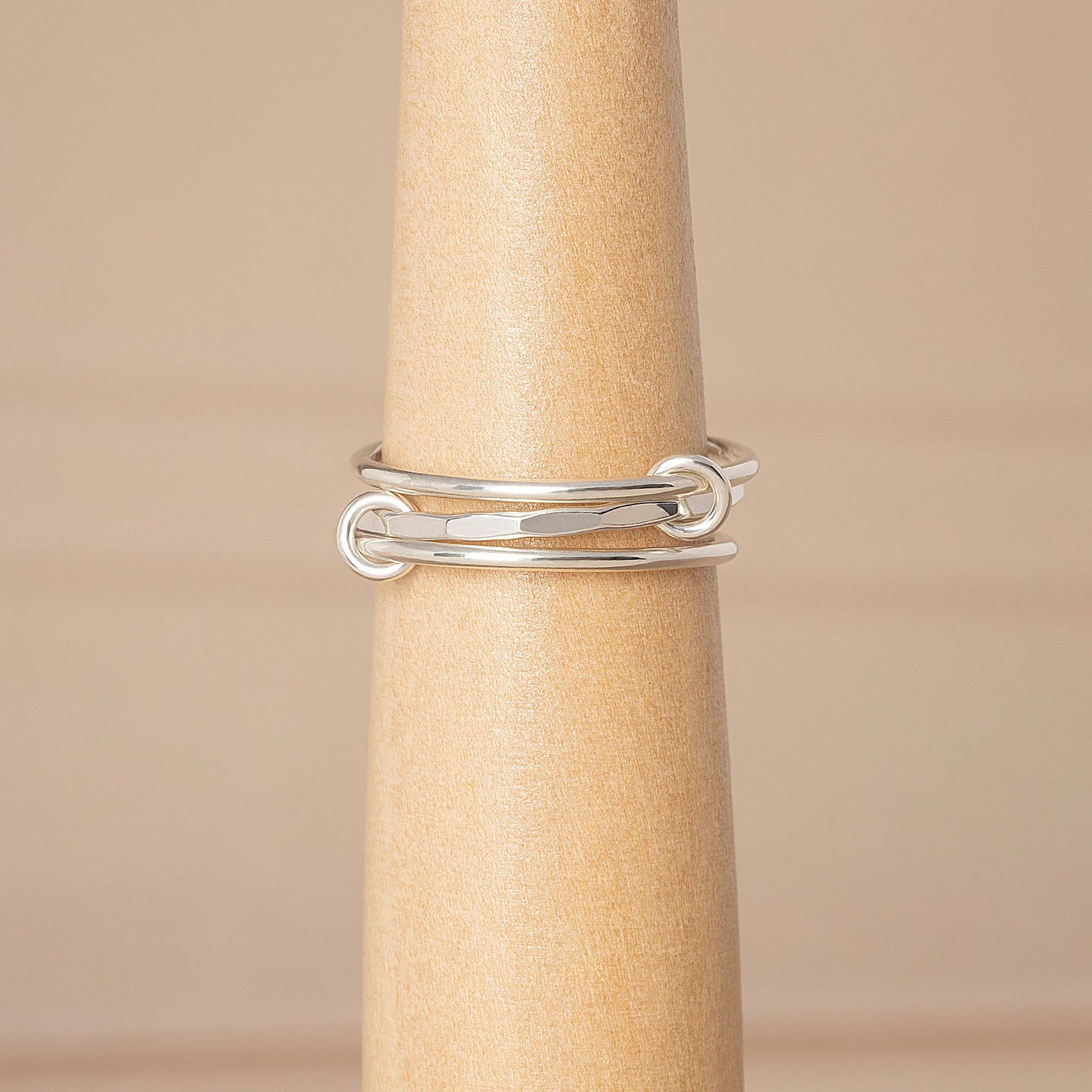 Hammered Minimal Linked Stacker Ring