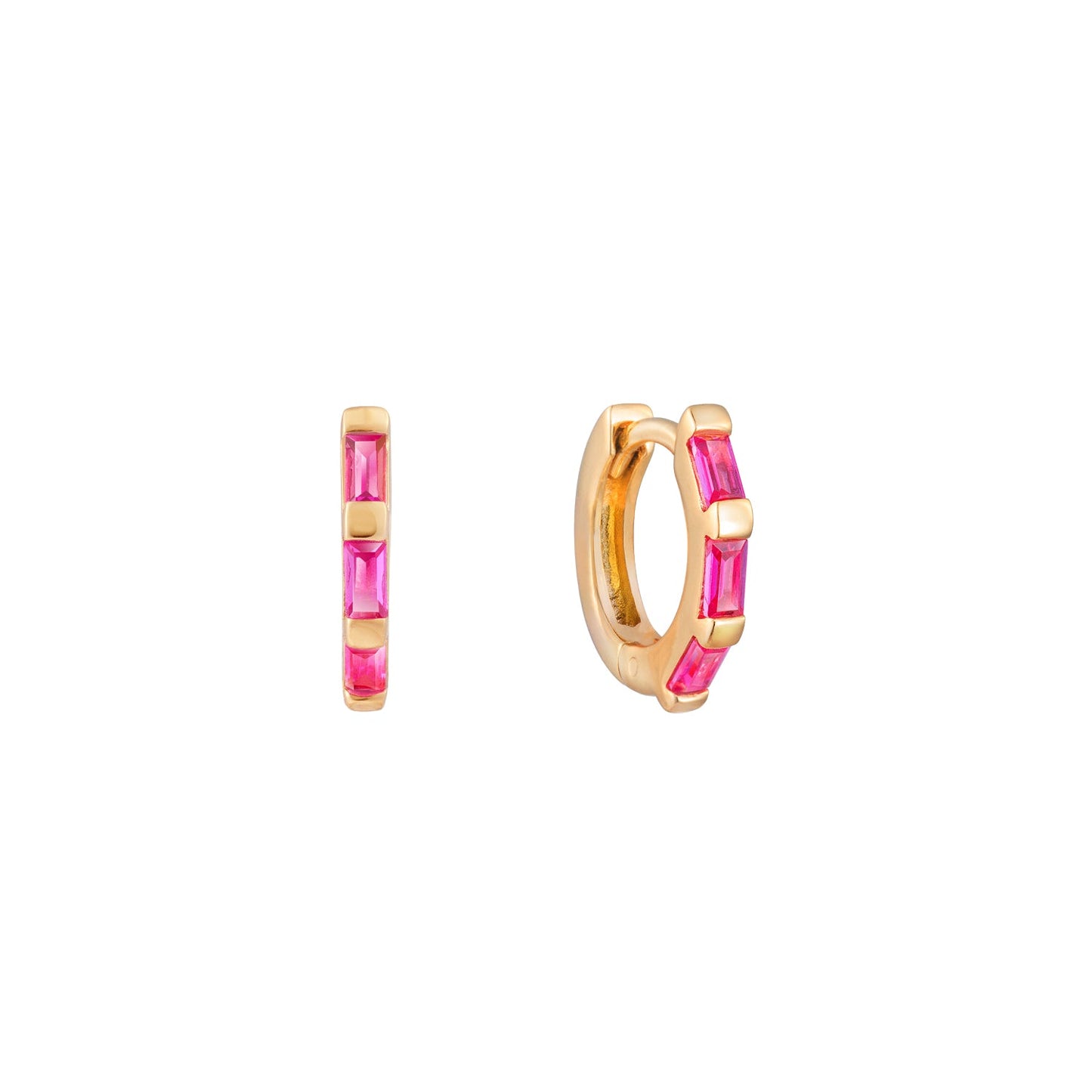 Ruby Baguette Huggie Earrings