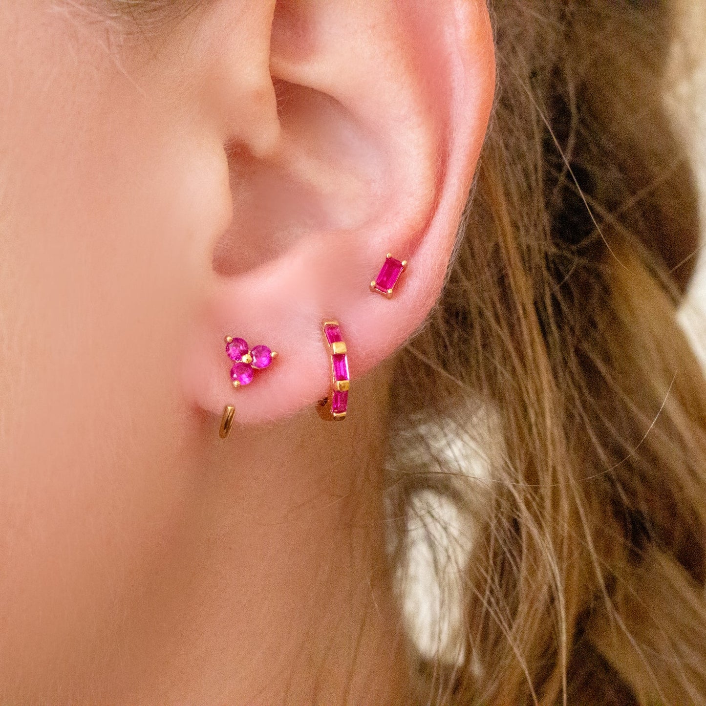 Ruby Baguette Huggie Earrings