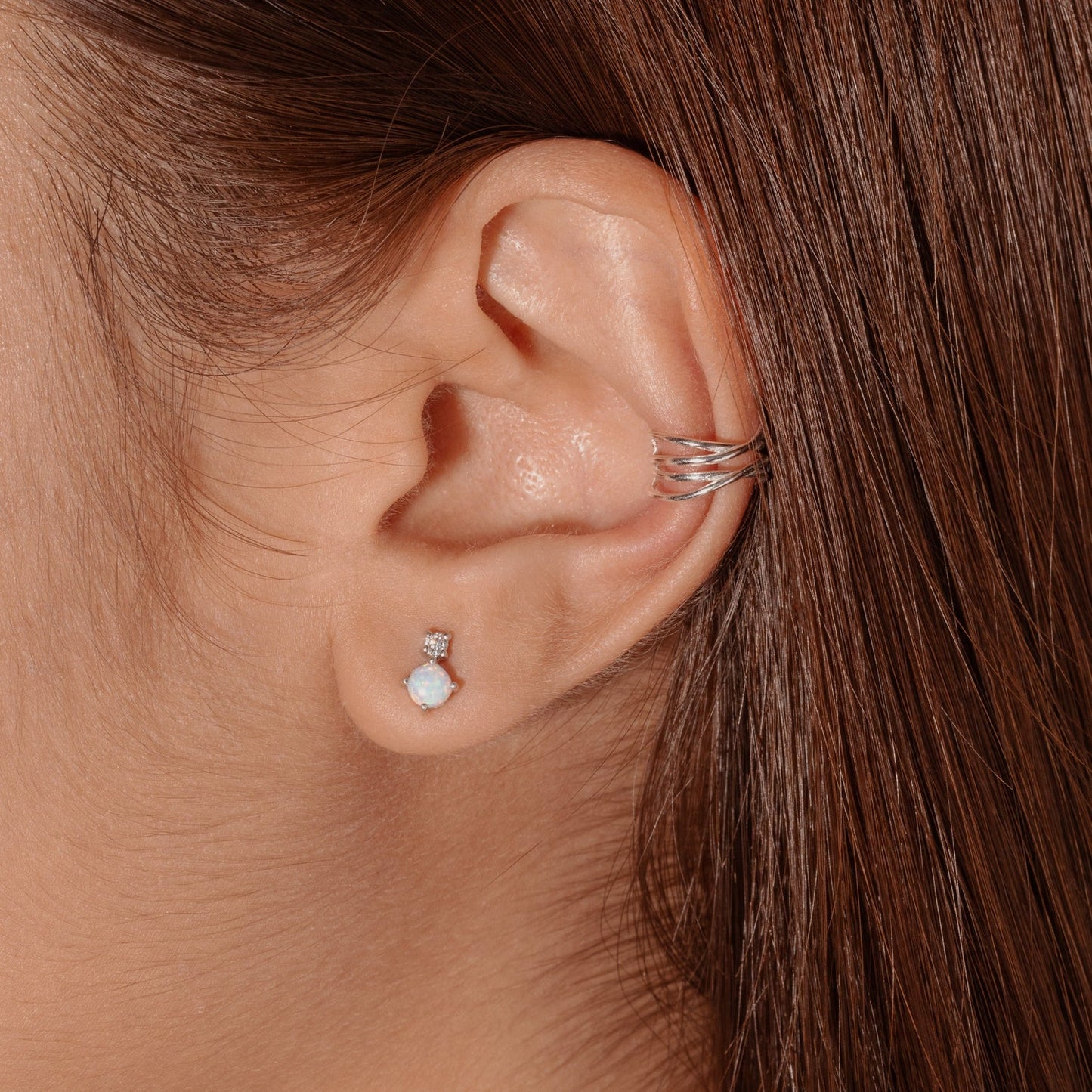 White Opal CZ Stud Earrings