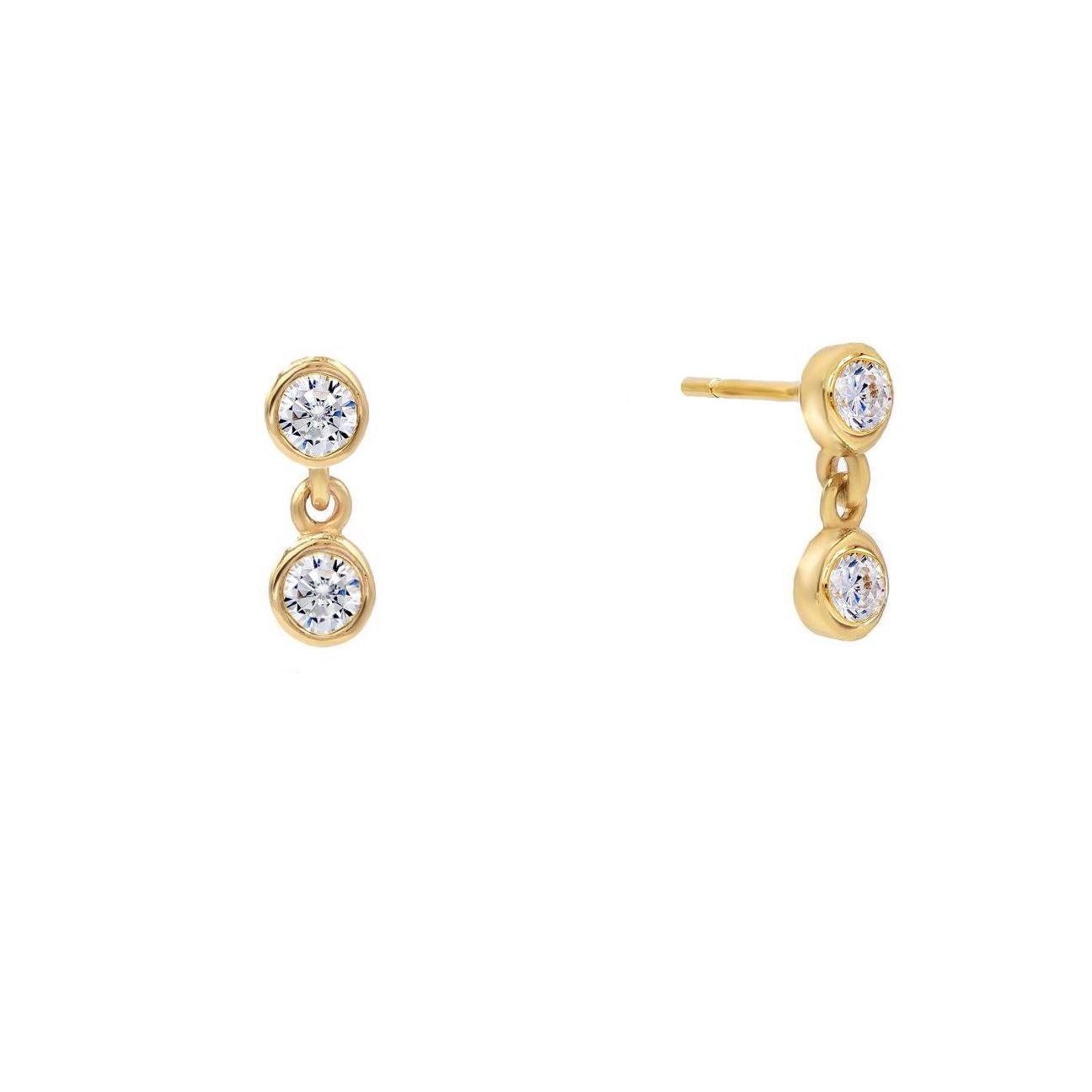 Double Bezel Drop Stud Earrings