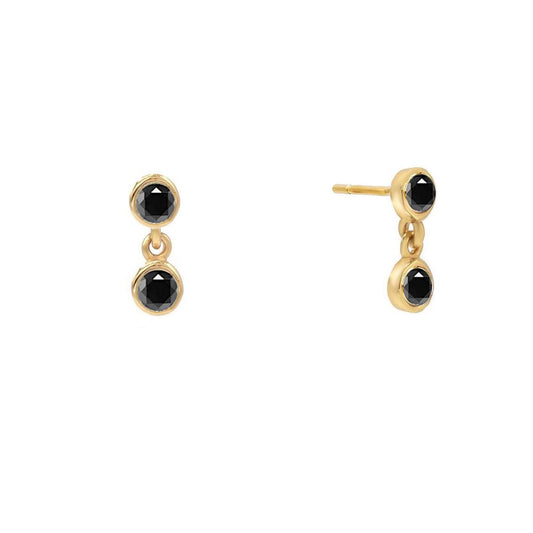 Black Double Bezel Stud Earrings