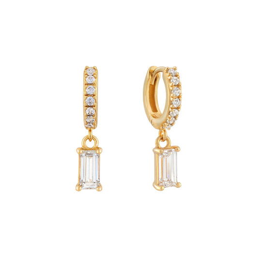 Baguette Solitaire Hoop Earrings