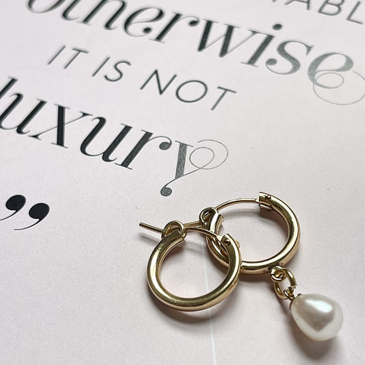 Miss Match Euro Hoop Pearl Drop Earrings