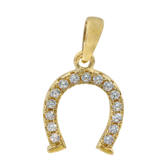 10K Gold CZ Horseshoe Pendant