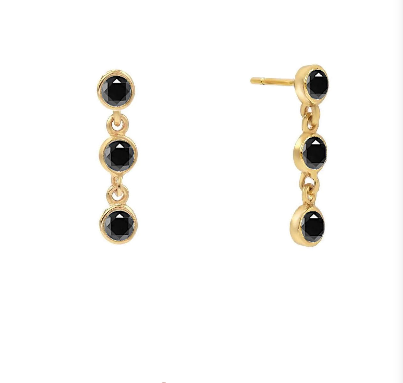 Black Trio Bezel Stud Earrings